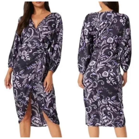 Misa Los Angeles Long Sleeve Dress - Purple Floral Small Sylvia EUC Wrap - Picture 3 of 16